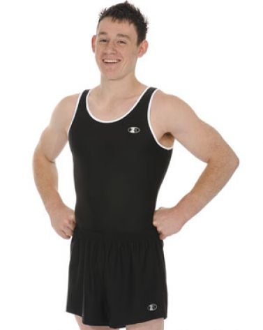 Ace Mens Boys Black Sleeveless Gymnastics Leotard